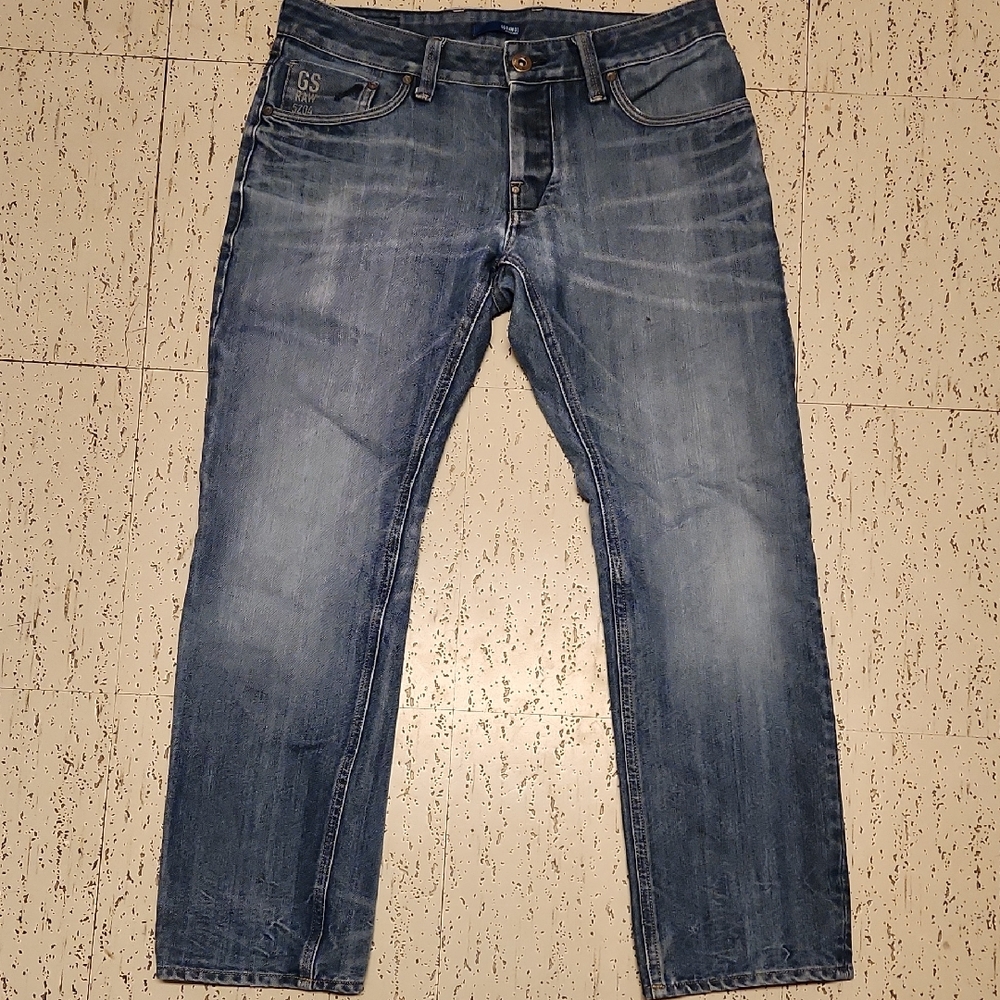 G-Star Raw Light Blue Wash Straight Leg Tapered Zipper Pocke Jeans Vintage Y2K